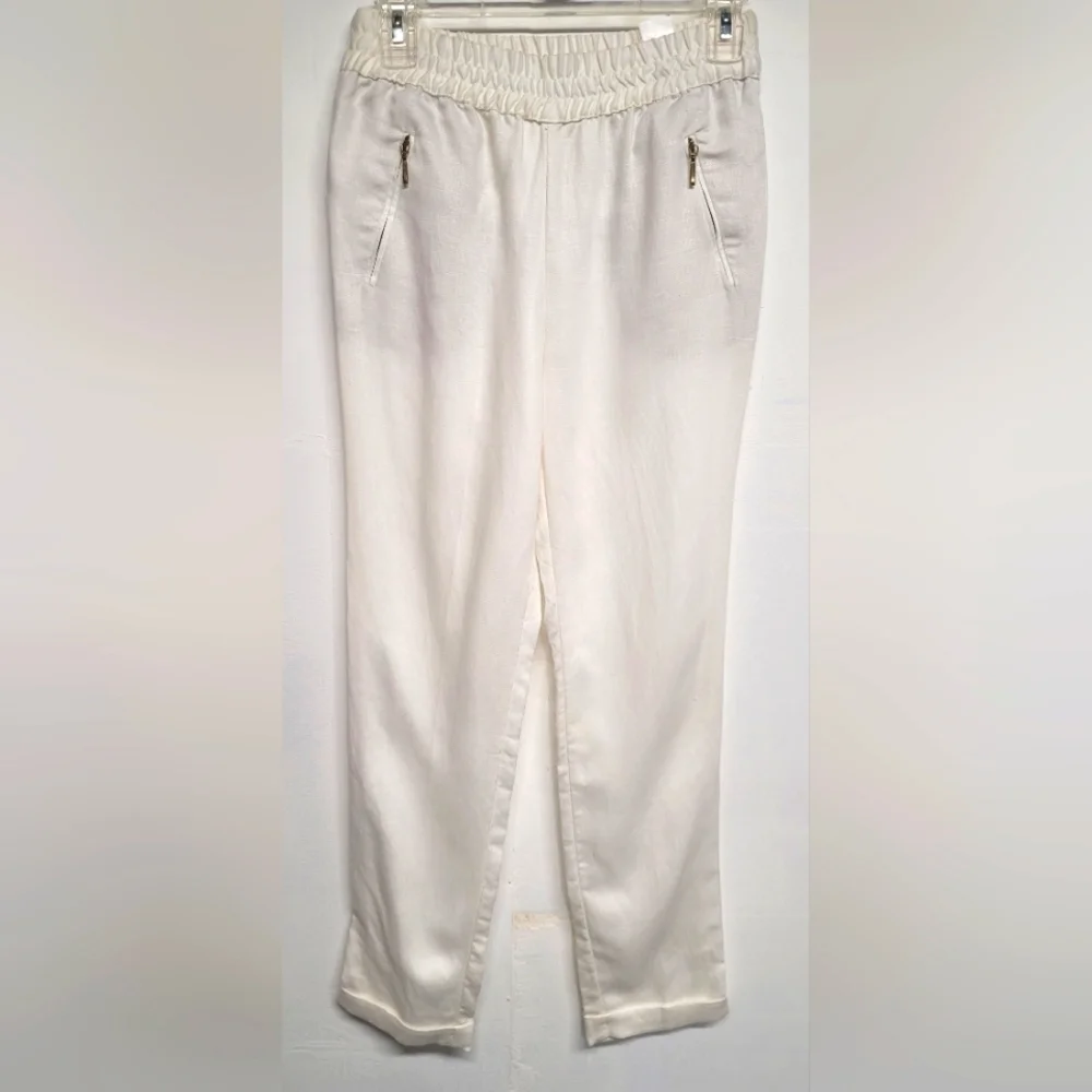 Zara Basic White Lyocell Linen Blend Pants XS